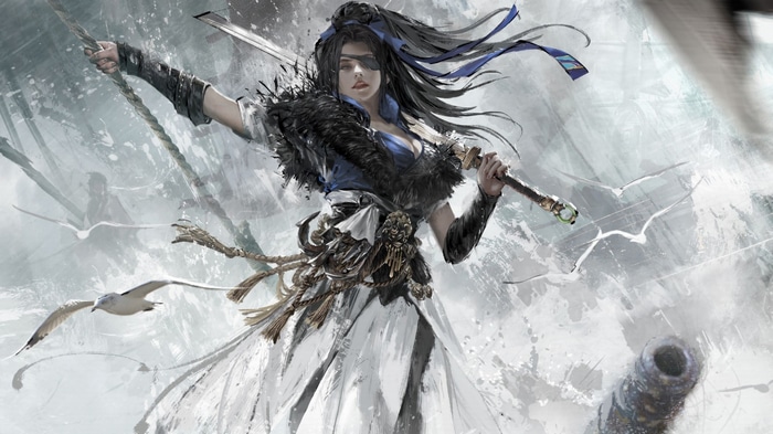 Artwork of a woman with a sword from Naraka: Bladepoint