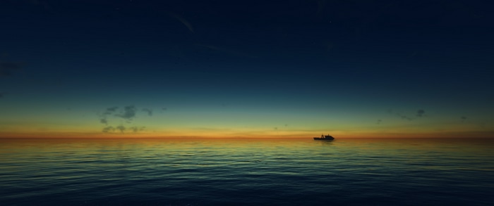 A boat on the ocean at sunset