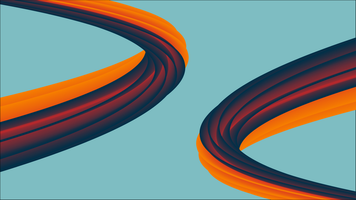 Abstract swirling tubes with orange and dark blue gradient