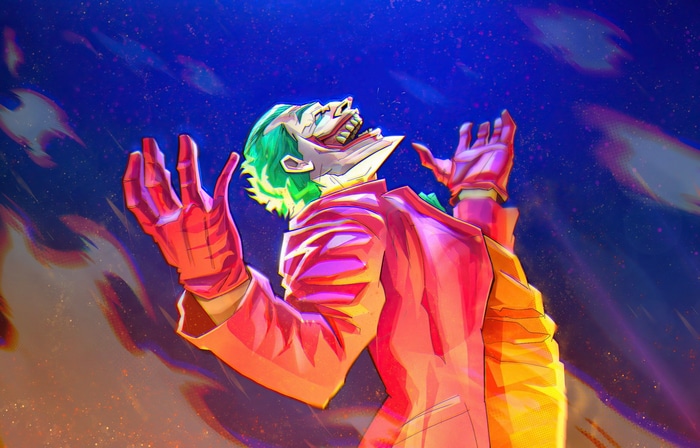 The Joker laughing with arms outstretched