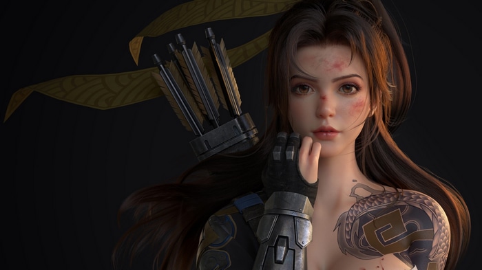 Hanzo from Overwatch with a tattoo