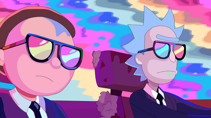 Rick and Morty wearing sunglasses