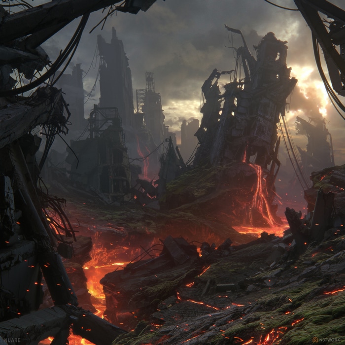 Apocalyptic ruins with lava flows by Christian Dimitrov