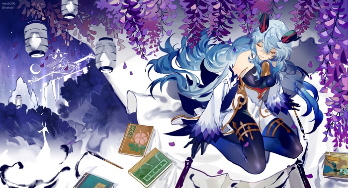 Ganyu from Genshin Impact under wisteria