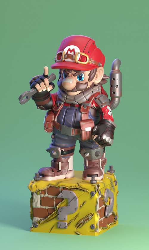 Steampunk Mario on a Question Block