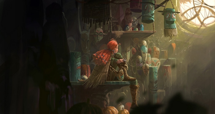 Fantasy art of a person in a shop