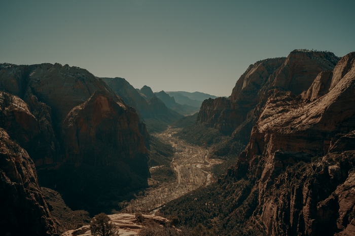 4K landscape of a canyon with a road
