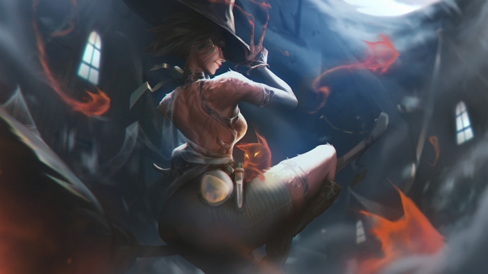 Witch and cat flying on a broomstick