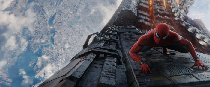 Spider-Man on a building in Avengers Infinity War