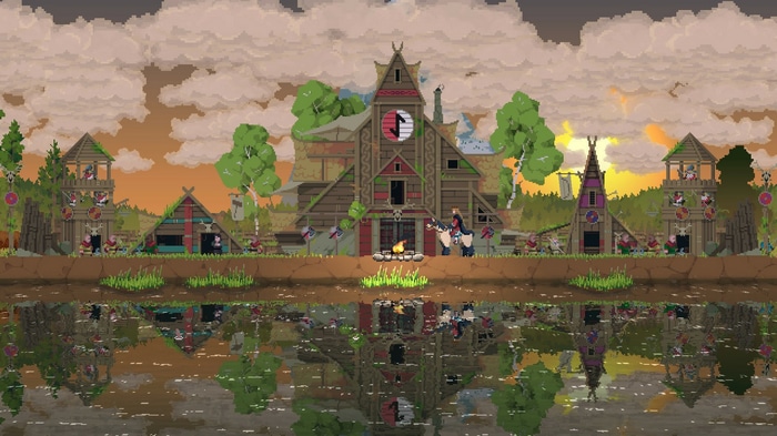Kingdom: Two Crowns Pixel Art Village with Viking Theme