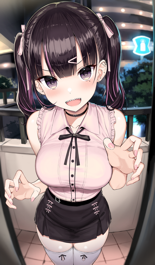 Anime girl with twintails and fangs