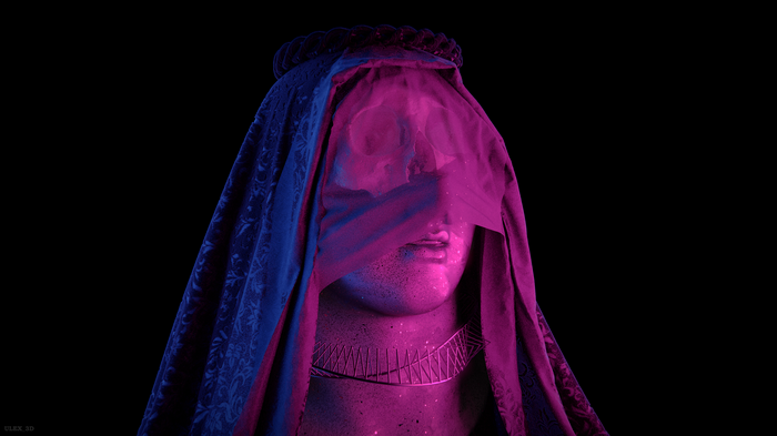 Statue with veil and skull motif