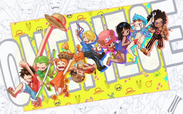 One Piece Characters on a Yellow Background