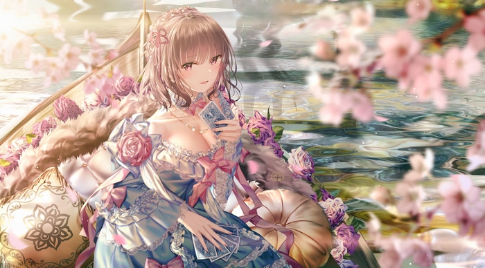 Junpaku Karen holding cards in a boat