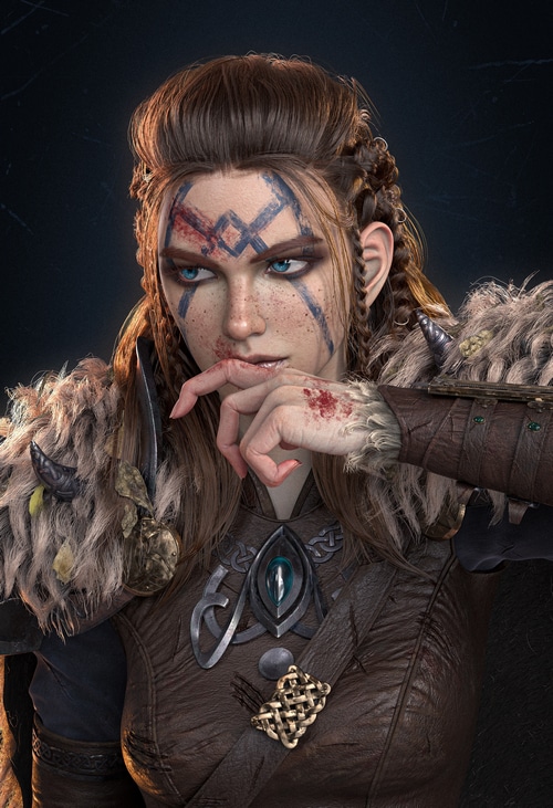 Viking fantasy girl with blue eyes and war paint