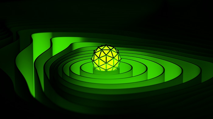 4K Abstract Green Geometric Sphere on Concentric Layers