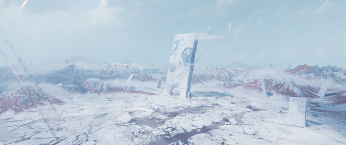 Guardians of the Galaxy icy landscape with monoliths