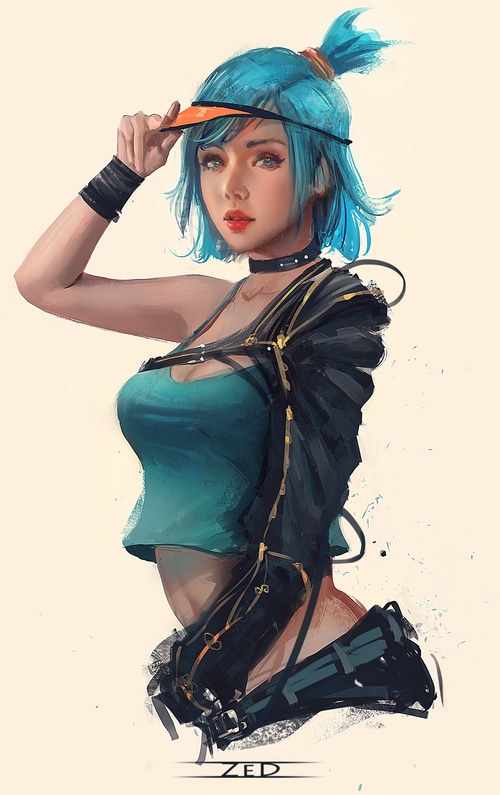 Artwork of a woman with blue hair by Trungbui