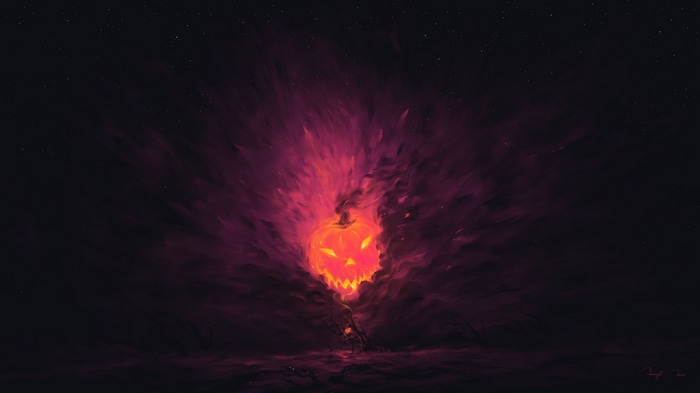 Jack O Lantern engulfed in pink smoke