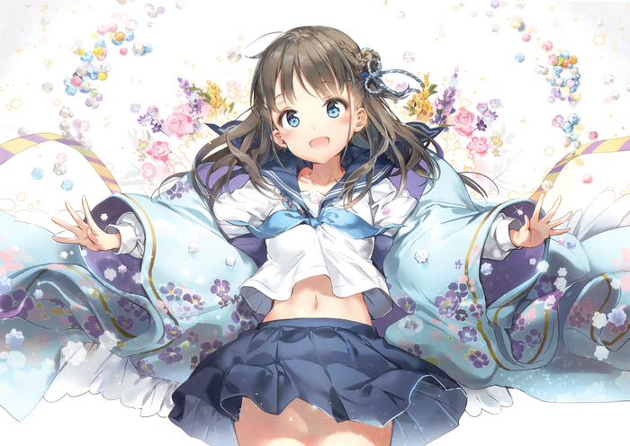 Anmi character in sailor uniform with flowers
