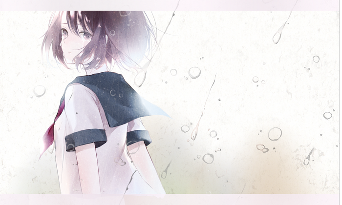 Girl in sailor uniform crying in the rain