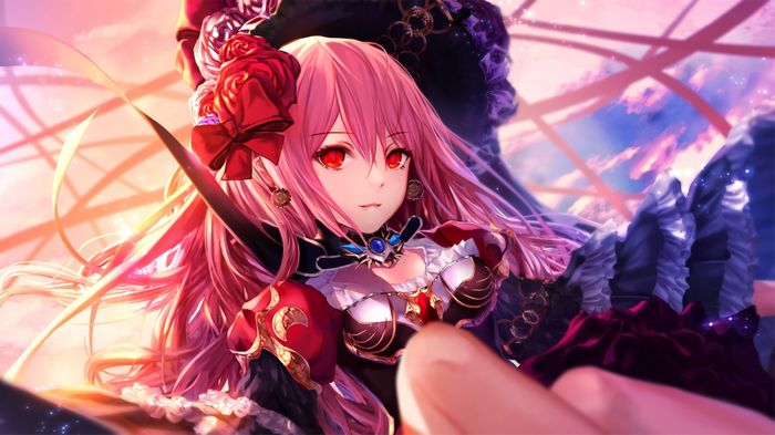 Girl with pink hair and red eyes