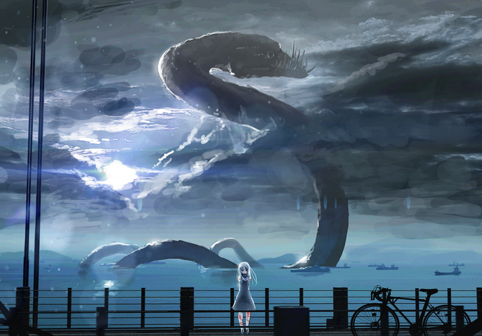 Leviathan and girl by the water