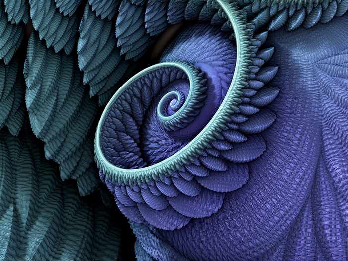 Detailed purple and blue fractal spiral pattern