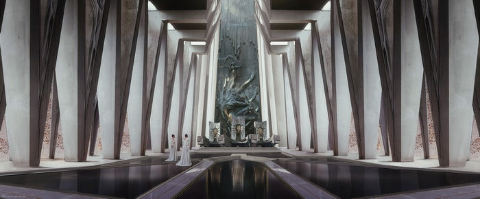 Throne Room with two figures in white robes