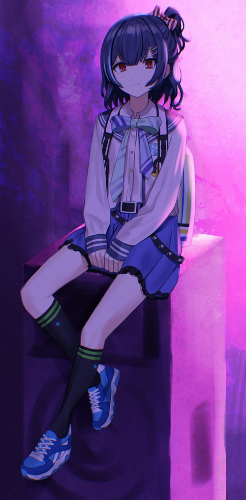 Anime girl in school uniform with red eyes