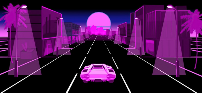 4K Retrowave Lamborghini Countach on a City Road
