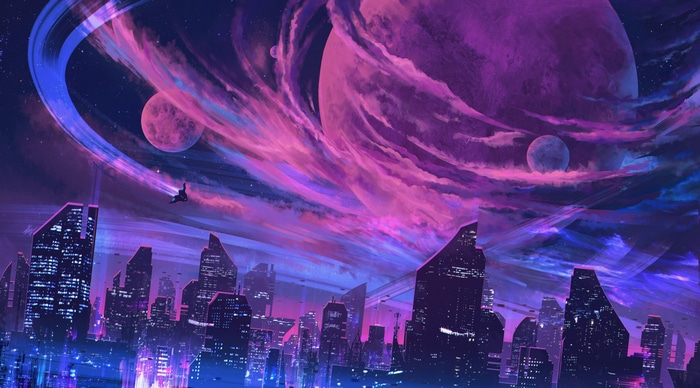 StasyaSky planet with rings and city