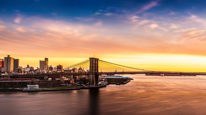 Brooklyn Bridge and Manhattan Skyline at Sunset