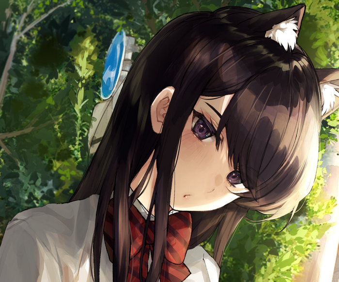 Shoko Komi with cat ears and red bow