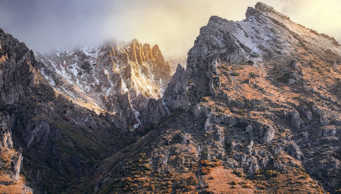 Wasatch Mountains in Utah with snow and fog