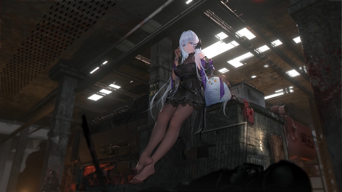 Anime girl with white hair and owl plushie