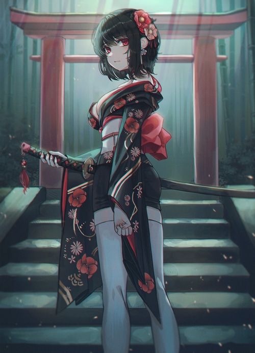 4K Anime Woman with Katana and Kimono