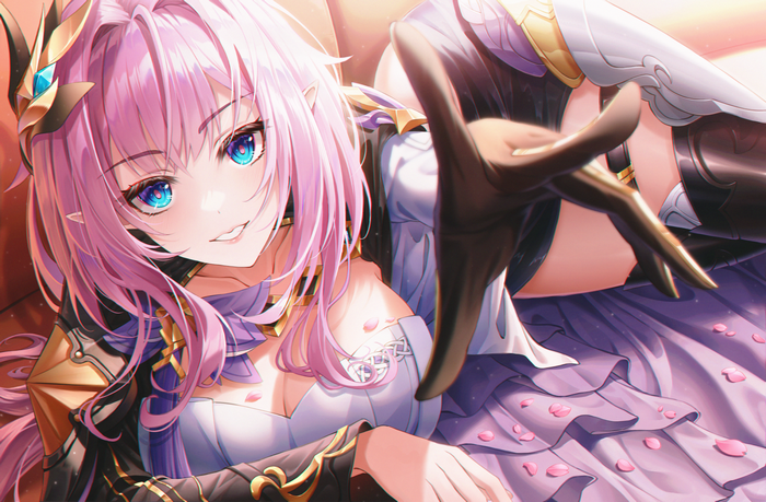 Elysia from Honkai Impact 3rd with pink hair and blue eyes
