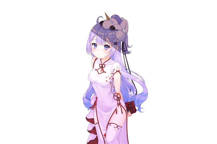 Anime girl with purple hair and unicorn accessory