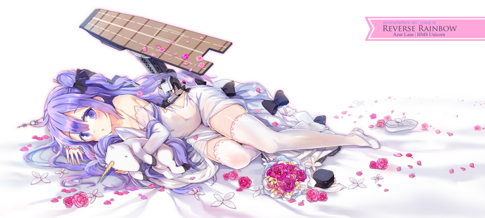 Azur Lane HMS Unicorn lying down with a unicorn plush
