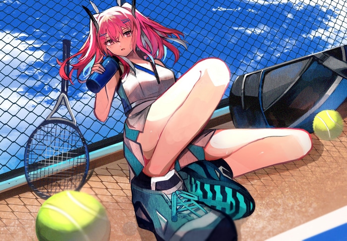 Bremerton from Azur Lane on a tennis court