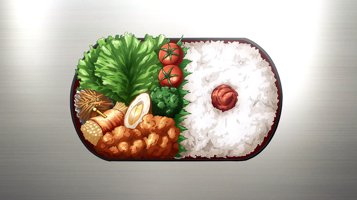 Bento box with rice and food