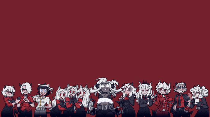 Helltaker characters on a red background