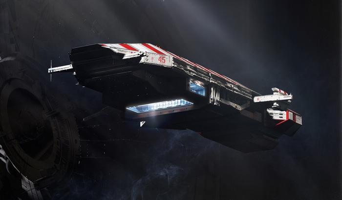 Spaceship with red and white stripes