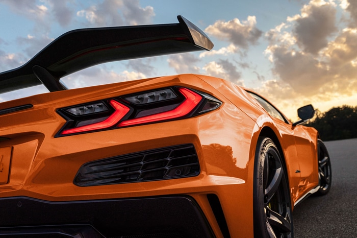 Orange Chevrolet Corvette Z06 rear view