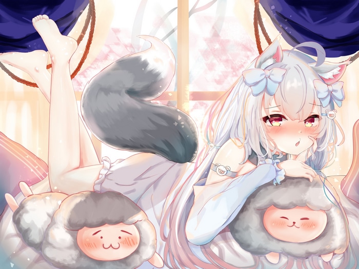 Virtual Youtuber with animal ears and silver hair