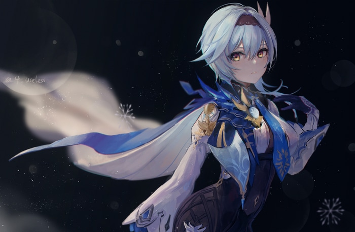 Eula from Genshin Impact in a snowy scene