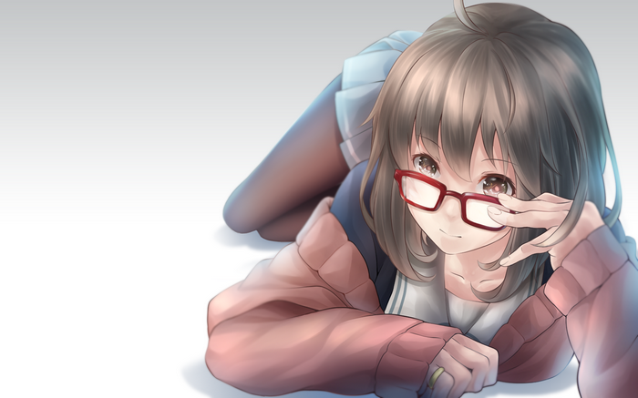 Kuriyama Mirai from Kyoukai no Kanata wearing glasses