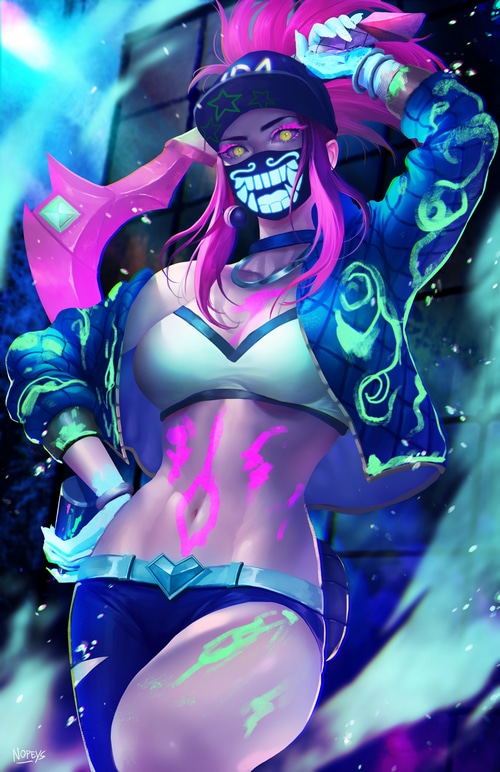 K/DA Akali with Oni Mask and Pink Hair