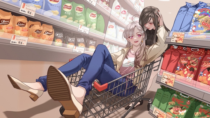4K Nijisanji's Sukoya Kana and Shirayuki in a Shopping Cart